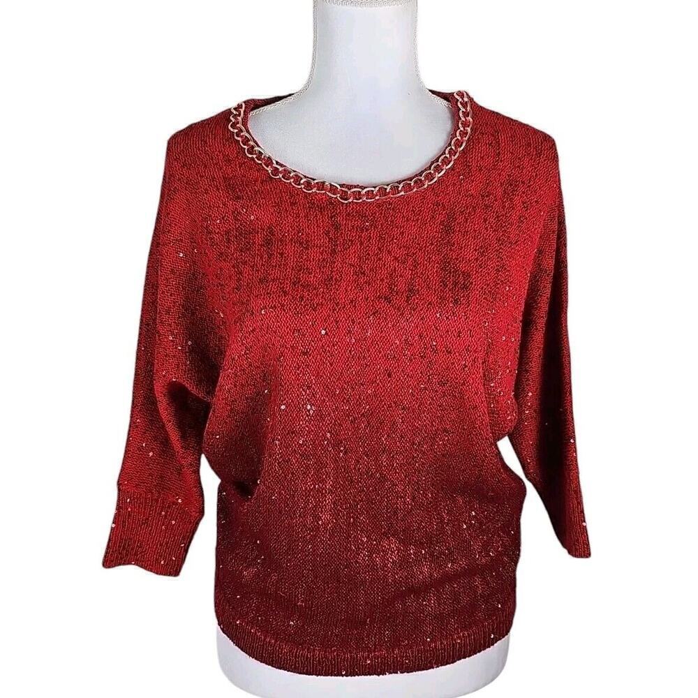 XOXO ~Woman Size S~ Red Chain-Detail Sequin Pullover Sweater NWT.